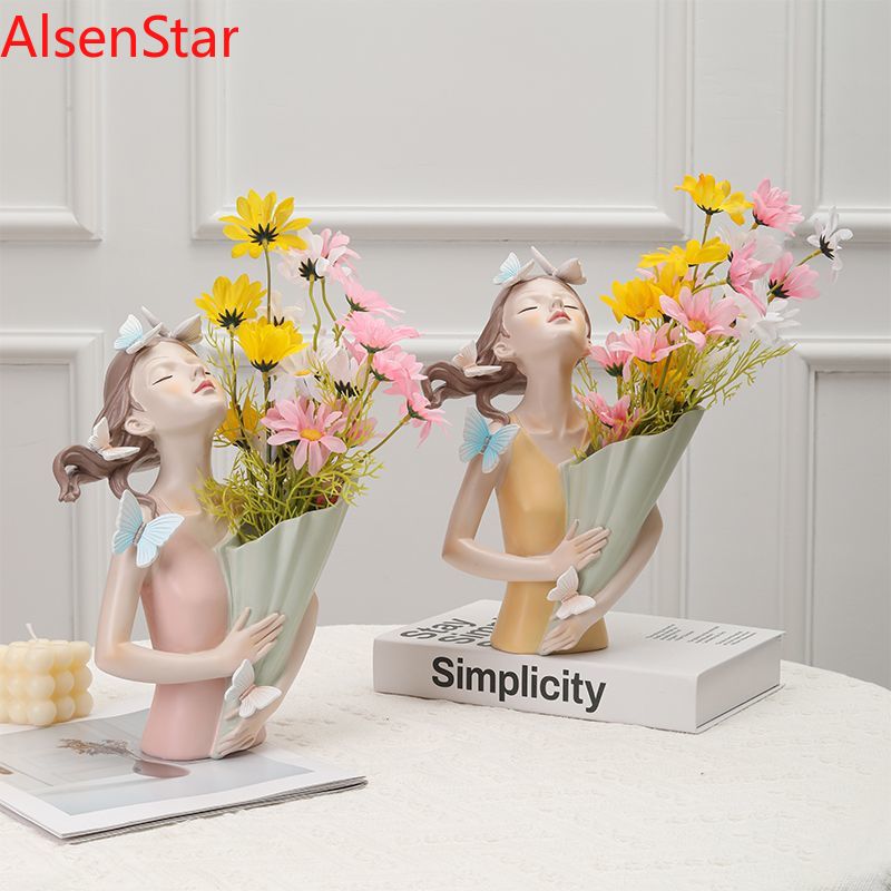 Resin Art Table - Nordic Flower Girl Art Vase Ornaments
