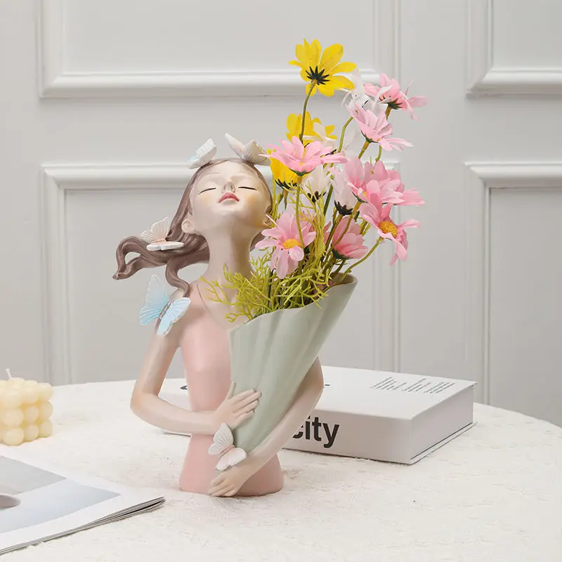 Nordic Flower Girl Art Vase Or - đánh giá và giá Resin Art Table